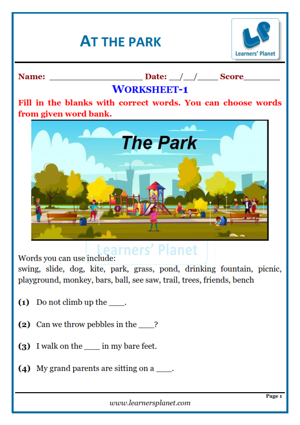 At the park-Grade 2 English worksheet